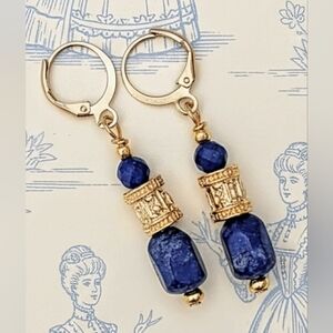 Egyptian Style Lapis Lazuli With Column In Gold Plated Earrings